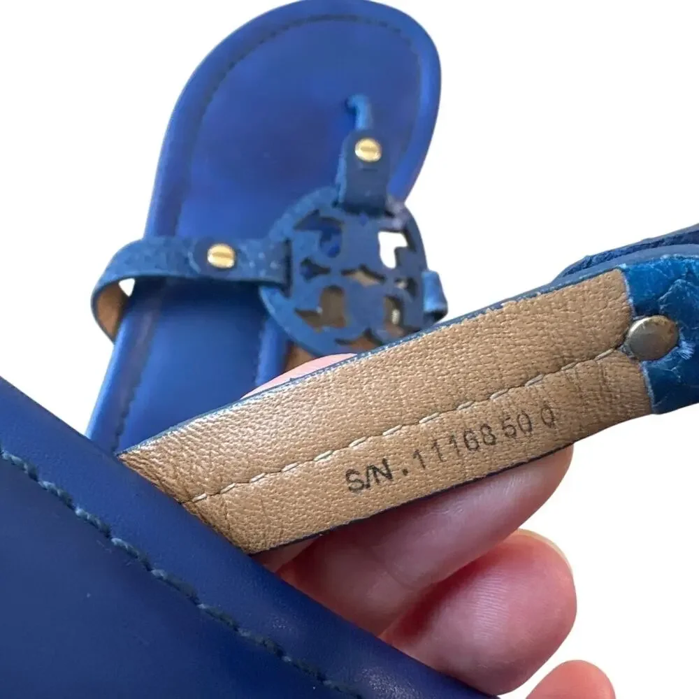Tory Burch Miller Laguna Blue Snake Embossed Sandals 7.5